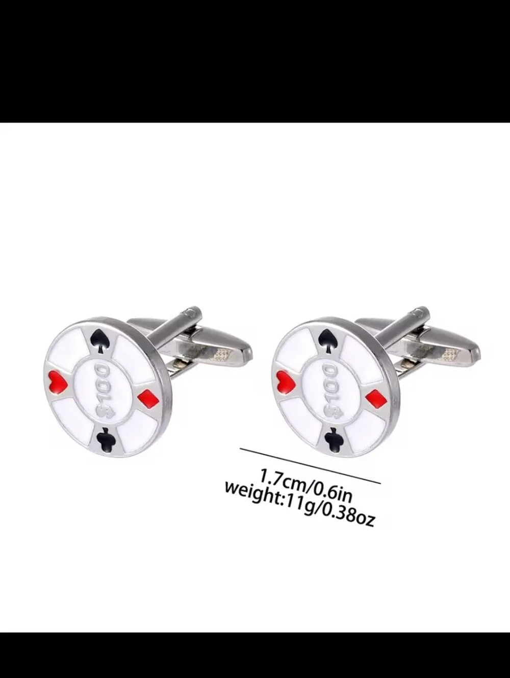 Poker Chip Cufflinks Casino Gambling Card Player Silver Tone Formal Accessory
